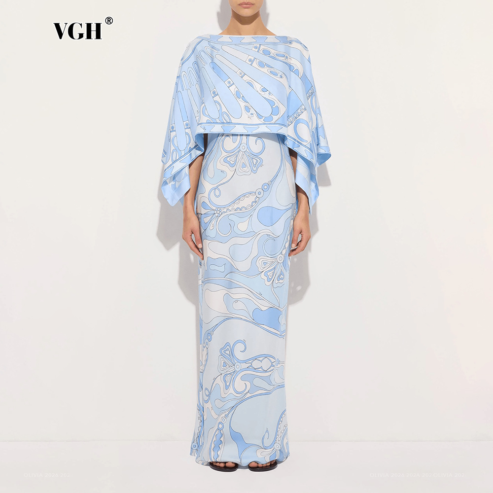 Women'S Formal Wear Suit - VGH 라이트 블루 추상 프린트 투피스