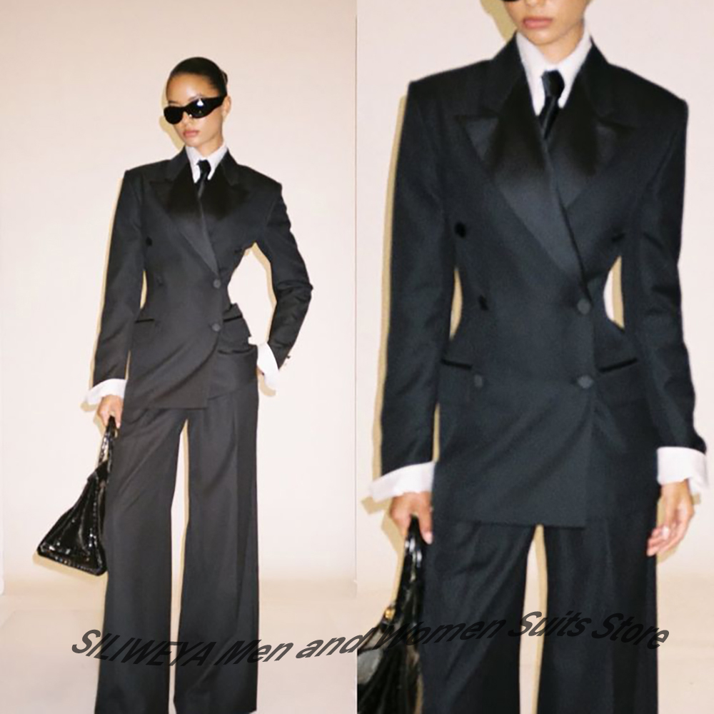 Women Formal Wear Pants - 전문직 여성용 블랙 더블 브레스티드 슬림핏