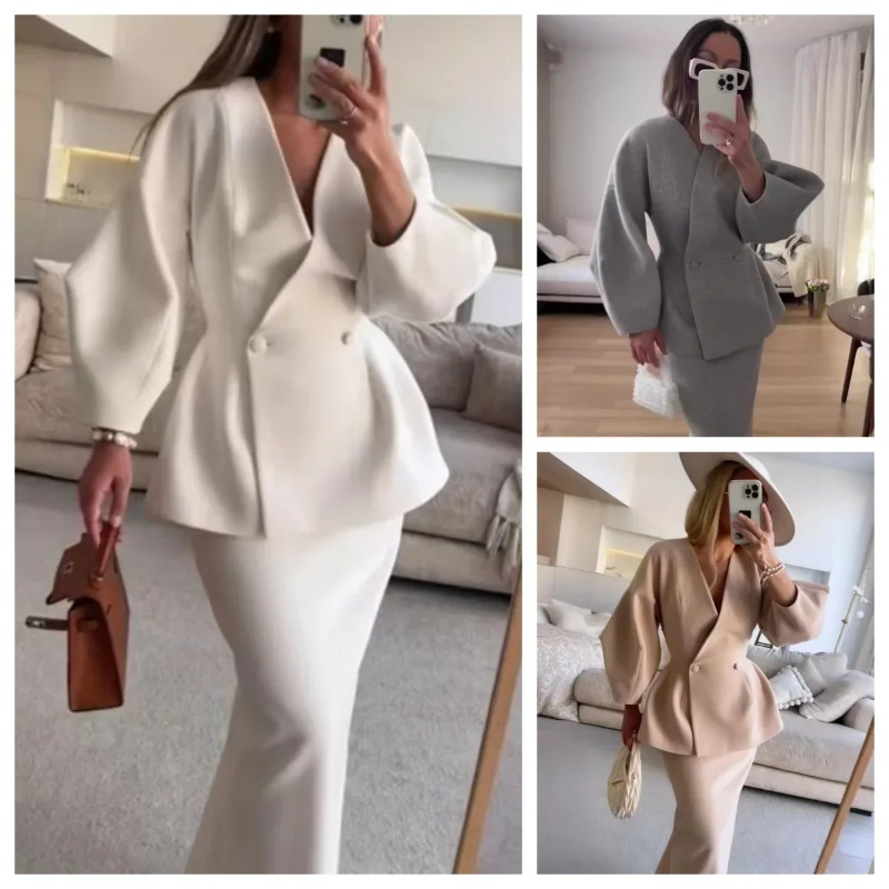 Women Formal Wear For Meeting - 2피스 세트 여성 의상, 우아한 블레이저
