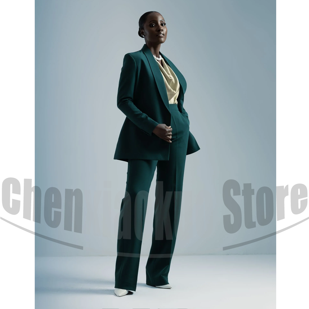 Women Formal Wear Pants - 여성용 벨티드 블레이저와 와이드 레그 팬츠
