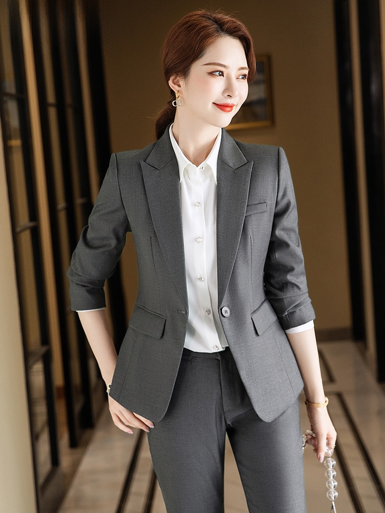 Women Formal Wear Interview - 여성용 그레이 정장 세트 봄 가을