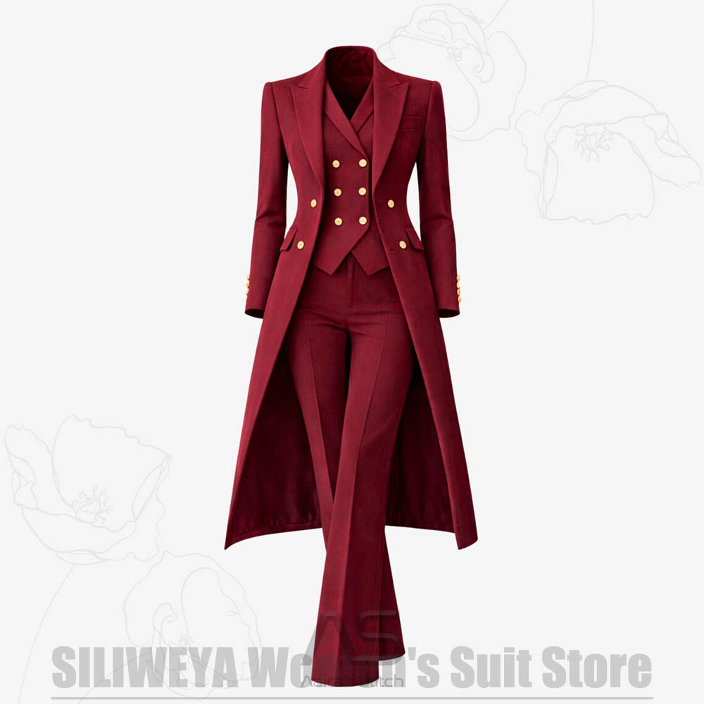 Women Formal Wear Pants - 여성 정장 3피스 더블 브레스티드 롱