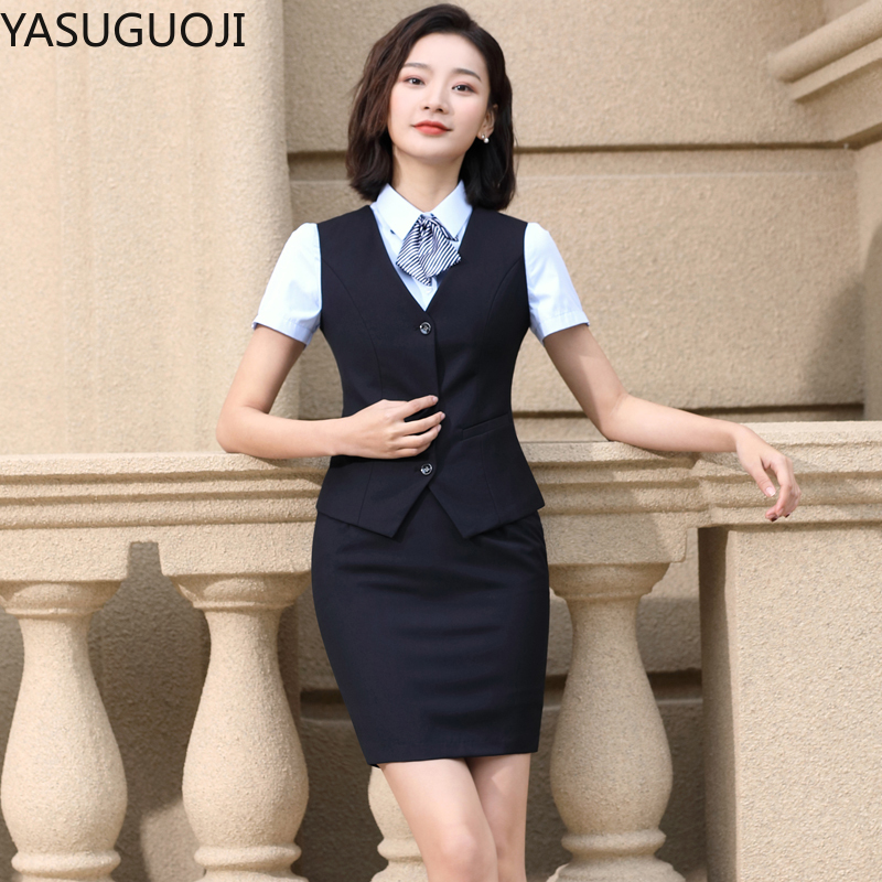 Women Formal Wear Interview - YASUGUOJI 우아한 패션 여성 조끼 작업복,