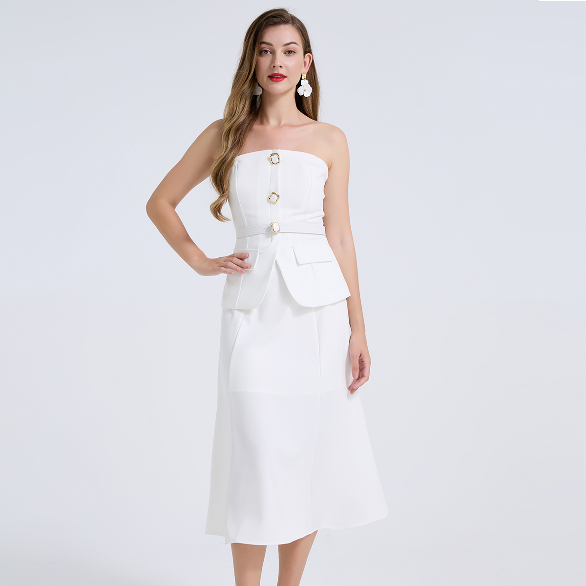 2피스 세트 여성 의상 우아한 다이아몬드 버튼 벨트 스 - Women Formal Wear For Meeting 리뷰 및 가격