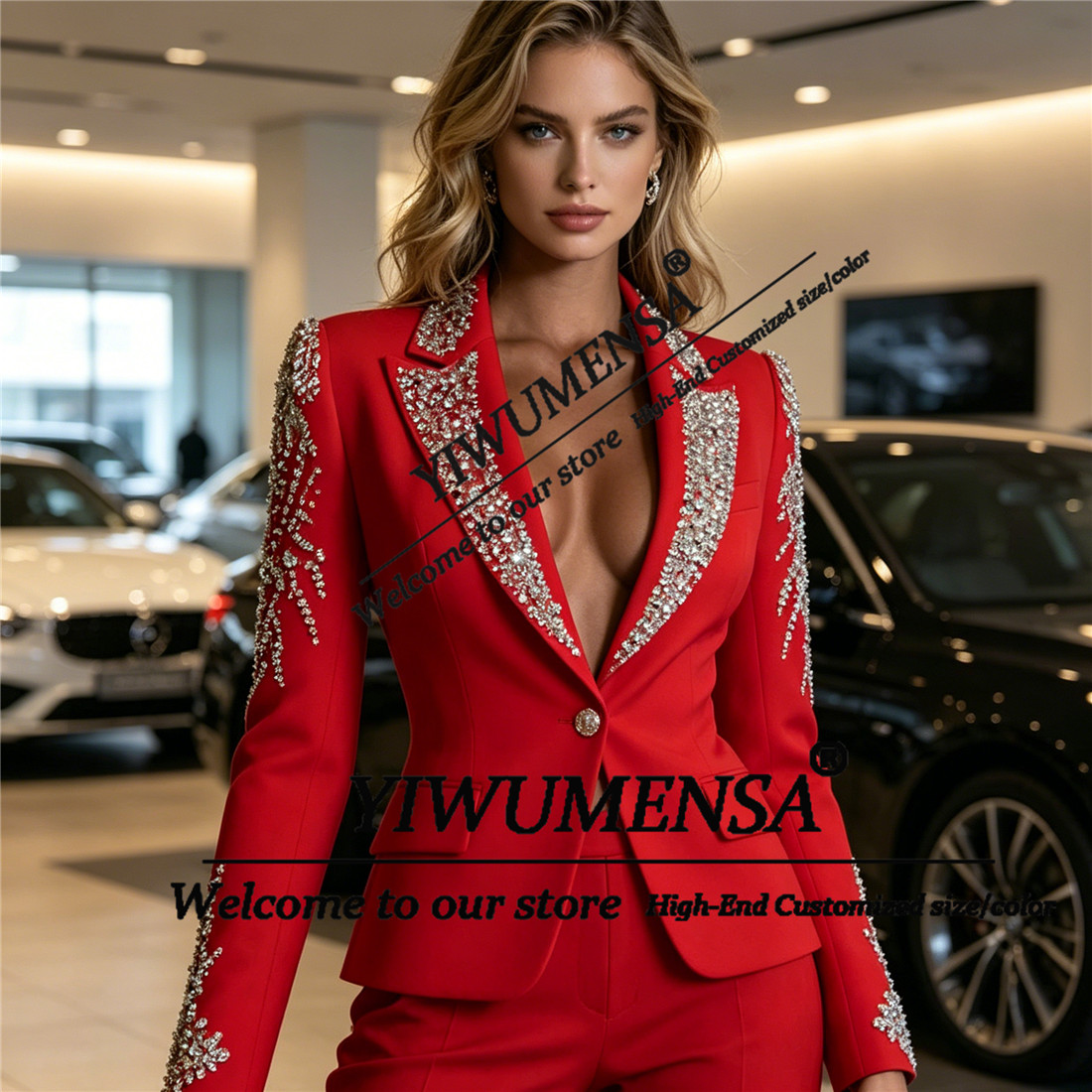 럭셔리 여성 정장 2피스 세트 크리스탈 비딩 프롬 블레 - Women Formal Wear Pants 리뷰 및 가격