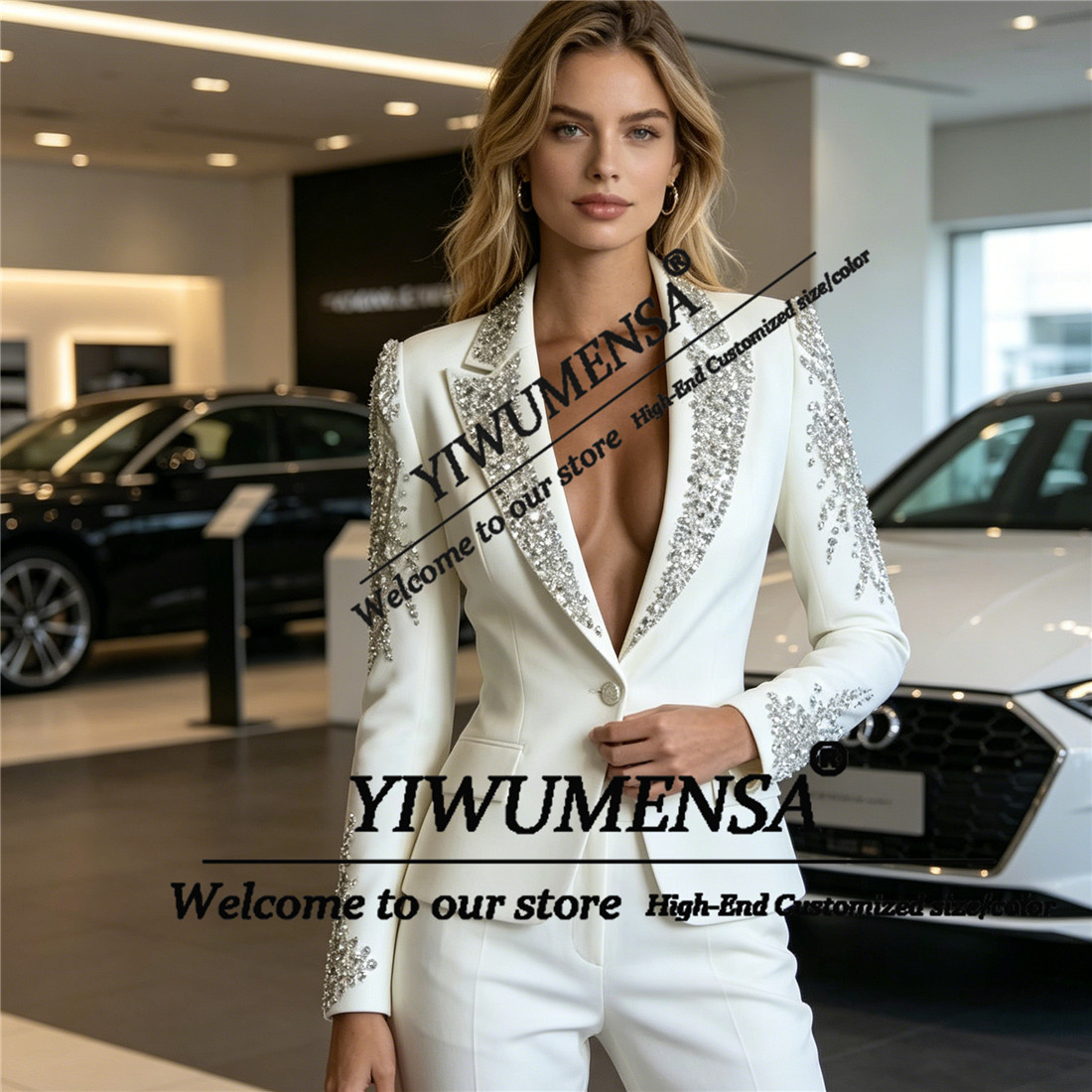 럭셔리 여성 정장 2피스 세트 크리스탈 비딩 프롬 블레 - Women Formal Wear Pants 리뷰 및 가격