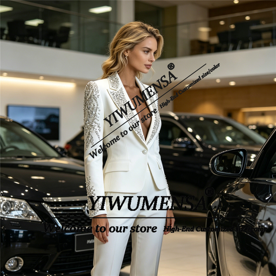럭셔리 여성 정장 2피스 세트 크리스탈 비딩 프롬 블레 - Women Formal Wear Pants 리뷰 및 가격