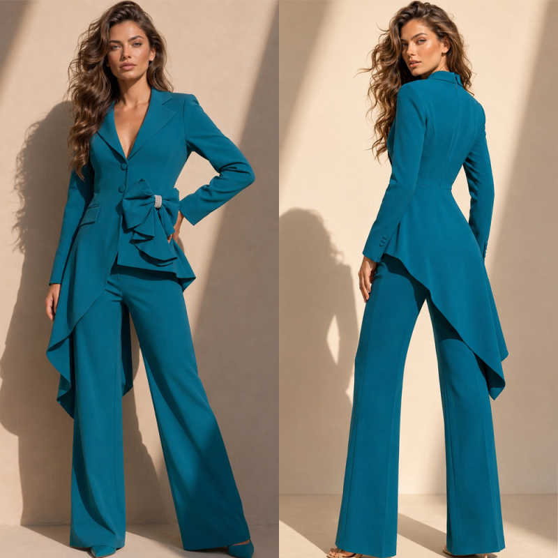 유니크 디자인 여성 정장 2피스 자켓 팬츠 싱글 브레스 - Women Formal Wear Designers 리뷰 및 가격