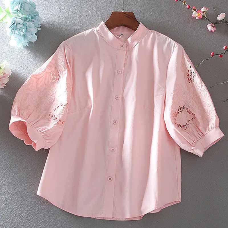 2025 순면 스탠드업 칼라, 할로우 아웃 자수 셔츠, - Women'S Formal Wear Suit 리뷰 및 가격