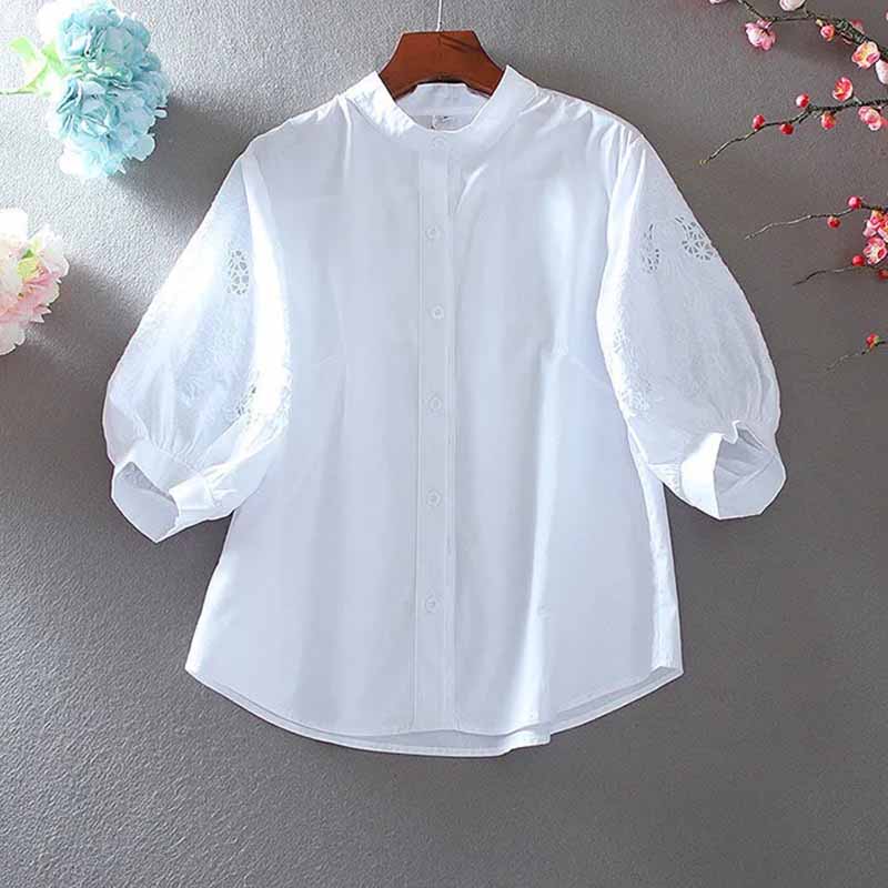 2025 순면 스탠드업 칼라, 할로우 아웃 자수 셔츠, - Women'S Formal Wear Suit 리뷰 및 가격