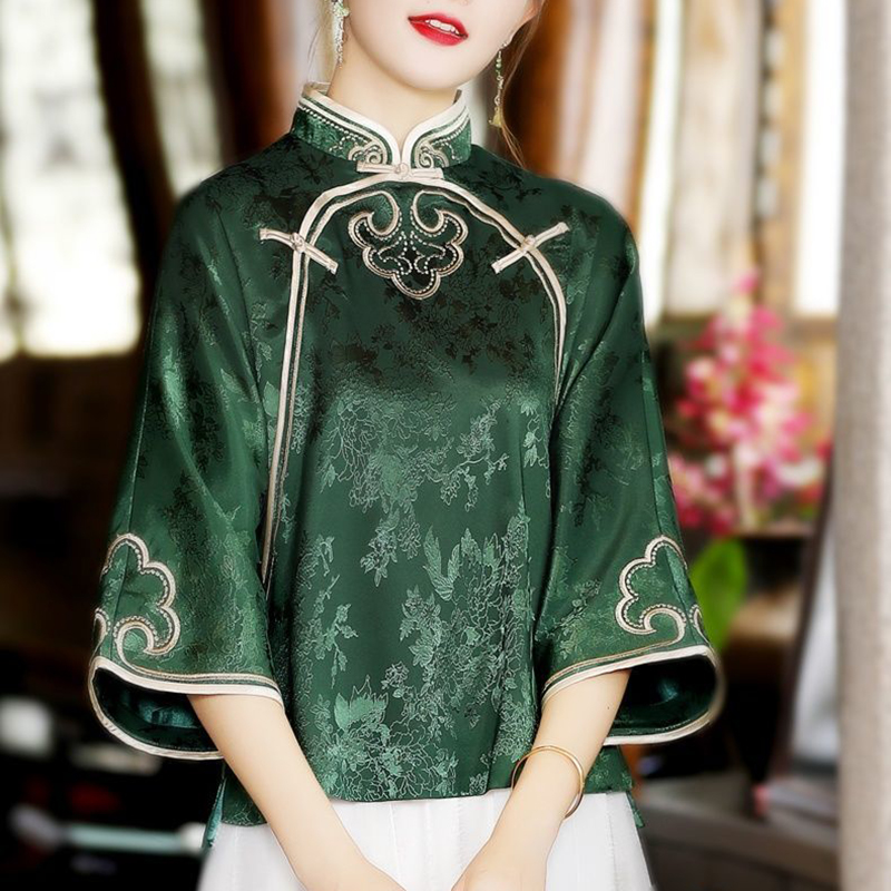 중국 민족 스타일 자수 여성 셔츠 모조 실크 버클 당나 - Women'S Formal Wear Suit 리뷰 및 가격