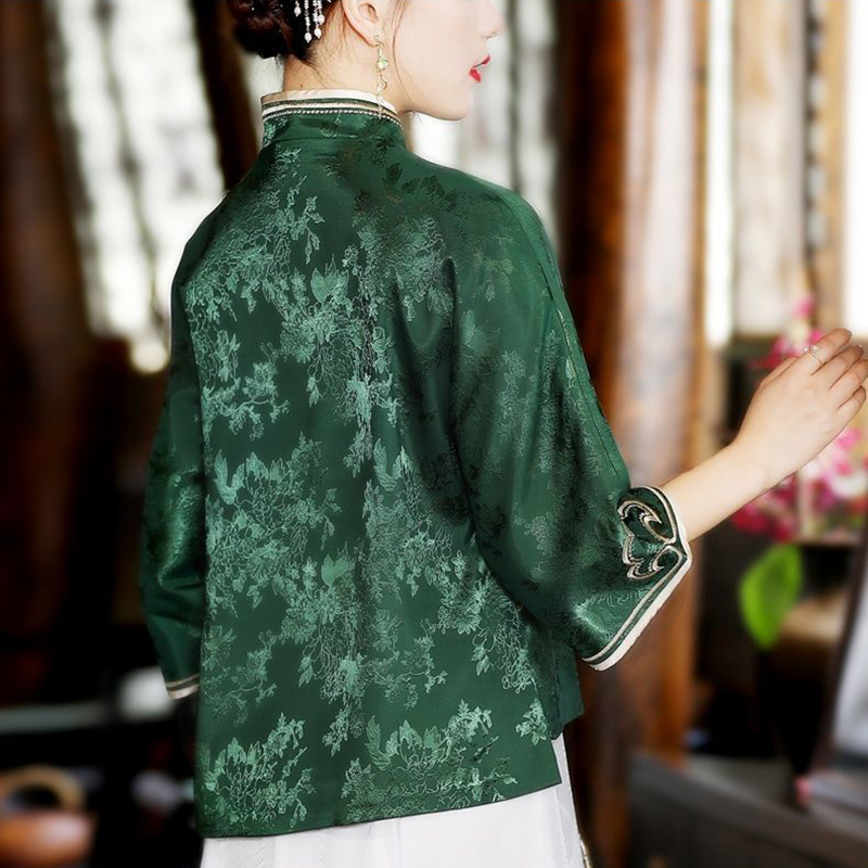 중국 민족 스타일 자수 여성 셔츠 모조 실크 버클 당나 - Women'S Formal Wear Suit 리뷰 및 가격