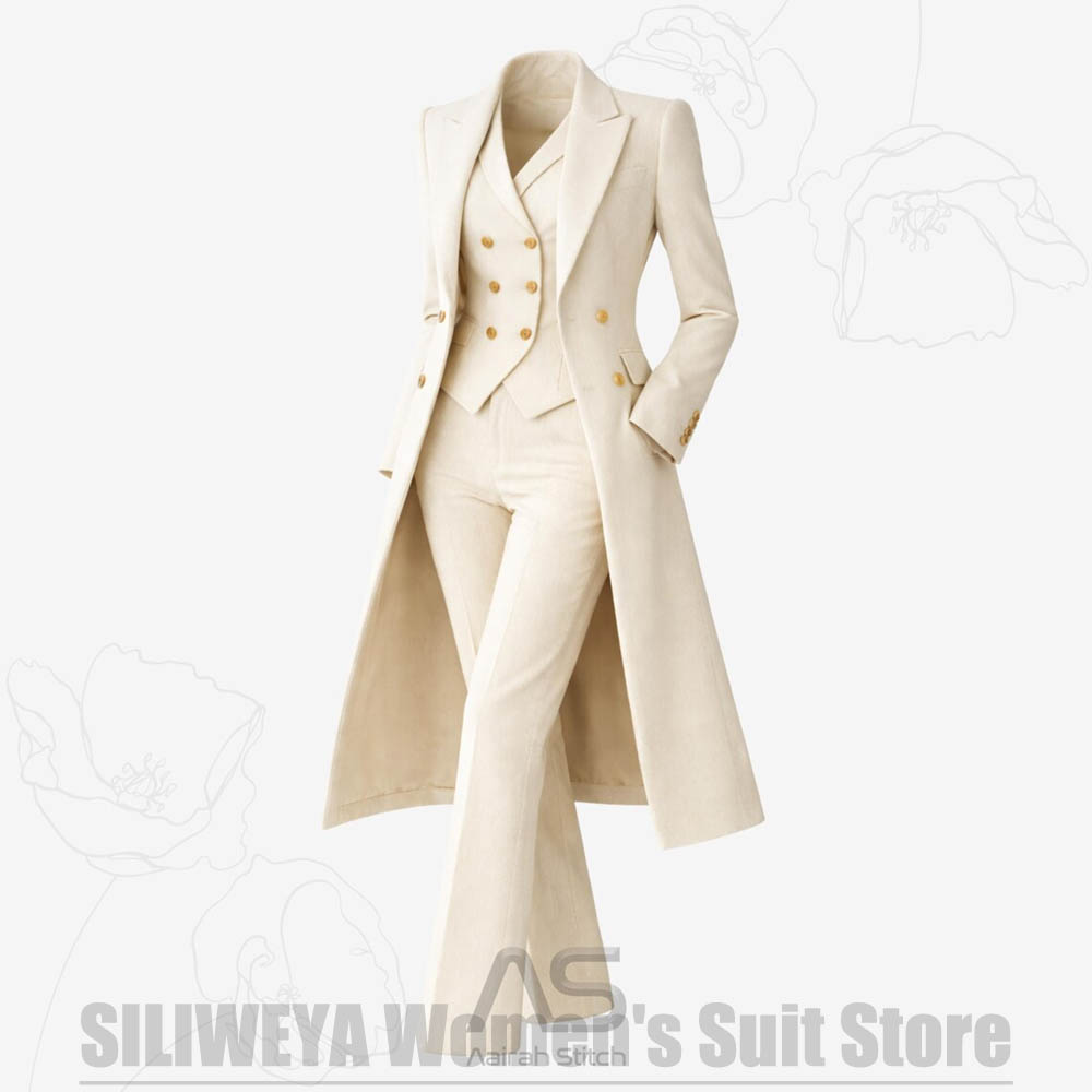 여성 정장 3피스 더블 브레스티드 롱 코트 베스트 팬츠 - Women Formal Wear Pants 리뷰 및 가격