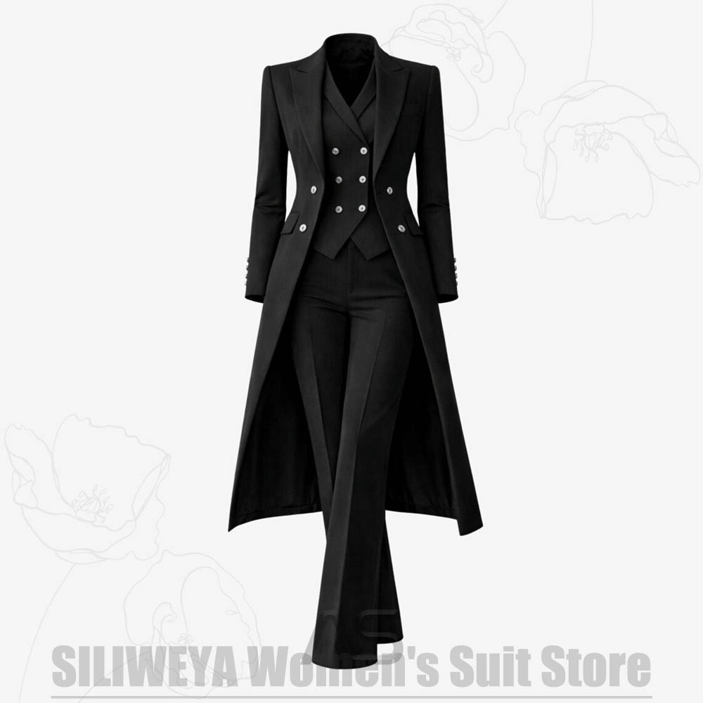 여성 정장 3피스 더블 브레스티드 롱 코트 베스트 팬츠 - Women Formal Wear Pants 리뷰 및 가격