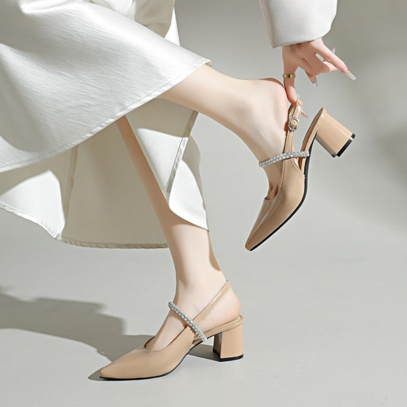여성용 스퀘어토 라인스톤 앵클 스트랩 펌프스 블록 힐  - Formal Women Daily Wear Sandals 리뷰 및 가격