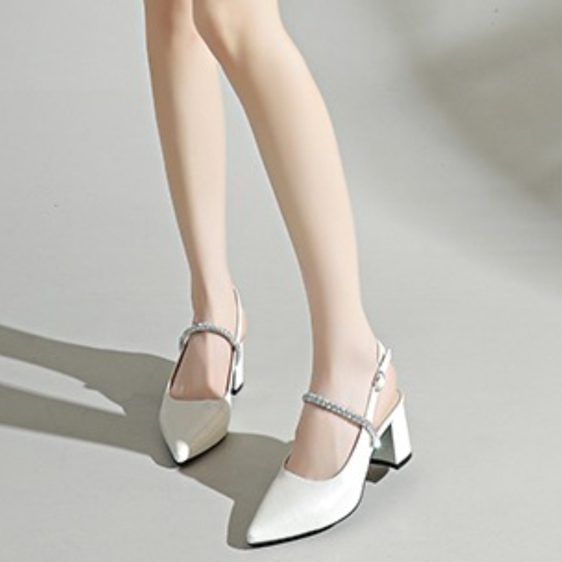 여성용 스퀘어토 라인스톤 앵클 스트랩 펌프스 블록 힐  - Formal Women Daily Wear Sandals 리뷰 및 가격