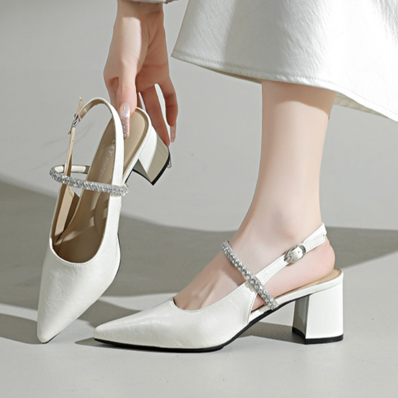 여성용 스퀘어토 라인스톤 앵클 스트랩 펌프스 블록 힐  - Formal Women Daily Wear Sandals 리뷰 및 가격