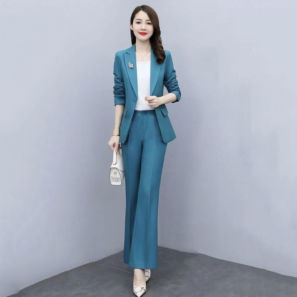 2피스/세트 여성 정장 코트 팬츠 세트 턴다운 칼라 긴 - Women Formal Wear Pants 리뷰 및 가격